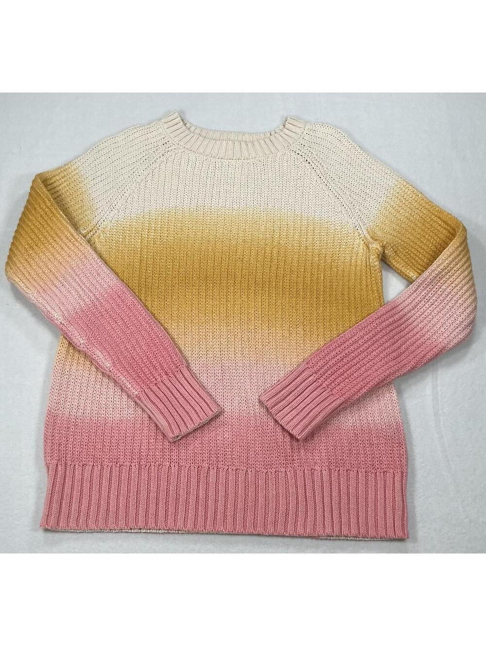 Aerie Ombre Cotton Knit‎ Sweater Pink Yellow Cream Petite S/P